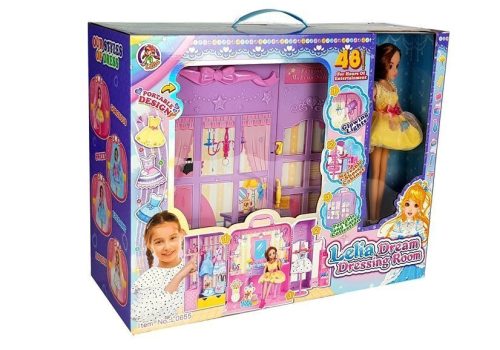 Öltöző fénnyel és tükörrel. 26 cm baba. Ruhakészlet. Kiegészítők