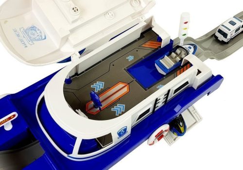 Rendőrségi szállítóhajó autókkal, hangokkal és fényekkel