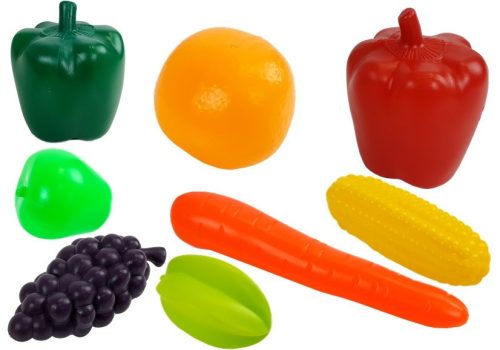 Játékpiac bevásárlókocsival, pénztárgép-szkennerrel, élelmiszer-vásárlás