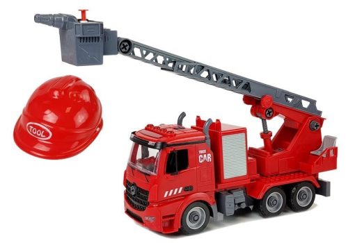 DIY Firetruck 2 az 1-ben készlet Kivehető emelők Csavarhúzó Hang Fényeffektusok Sisak