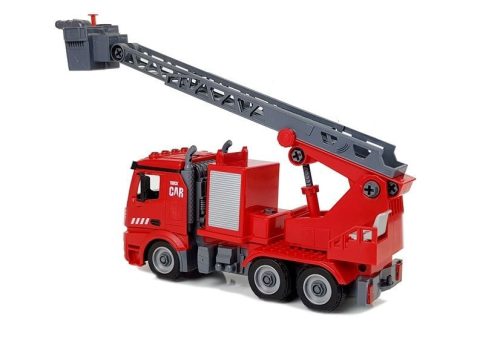 DIY Firetruck 2 az 1-ben készlet Kivehető emelők Csavarhúzó Hang Fényeffektusok Sisak