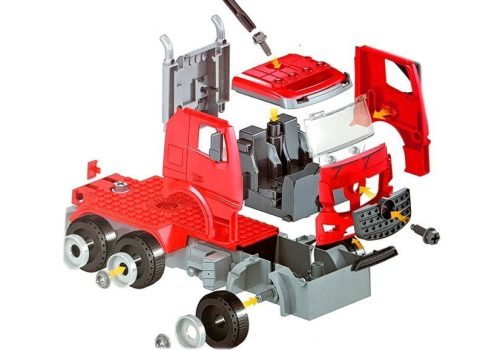 DIY Firetruck 2 az 1-ben készlet Kivehető emelők Csavarhúzó Hang Fényeffektusok Sisak
