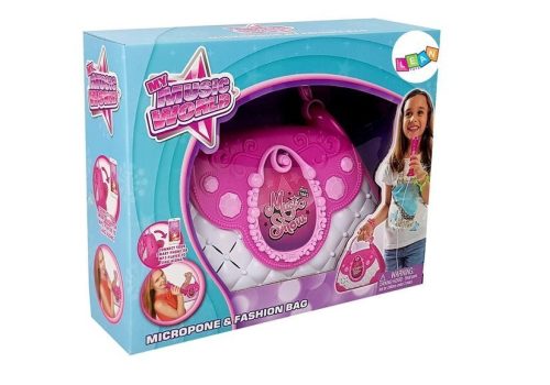 Hordozható karaoke lejátszó pénztárcában, rózsaszín USB-mikrofonban