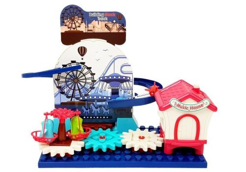 Kockakészlet autócsúszdával, fogaskerekekkel az akkumulátorokon