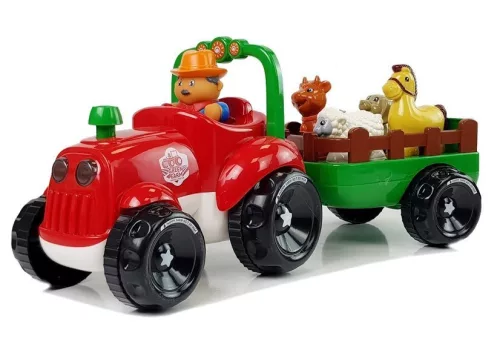 Traktor utánfutóval, állatok bébijátékhoz, elemek, fények, hang