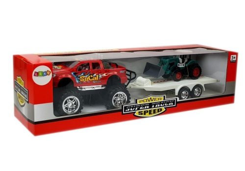 Súrlódásos terepjáró piros és kotrógép járművek készlete