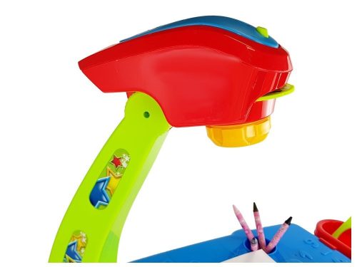 Oktatási fiókos asztal projektorral 36 kép Ceruzák sablonok kék és piros