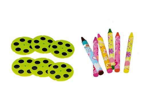 Oktatási fiókos asztal projektorral 36 kép Ceruzák sablonok kék és piros