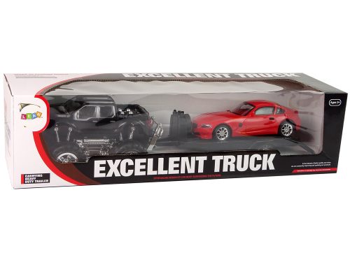 Járműszett Fekete Monster Truck Fehér Lakókocsi 58 cm