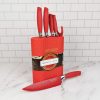 Royalty Line RL-6MSTR: 7-Piece Non-Stick Knife Set with Block - Red