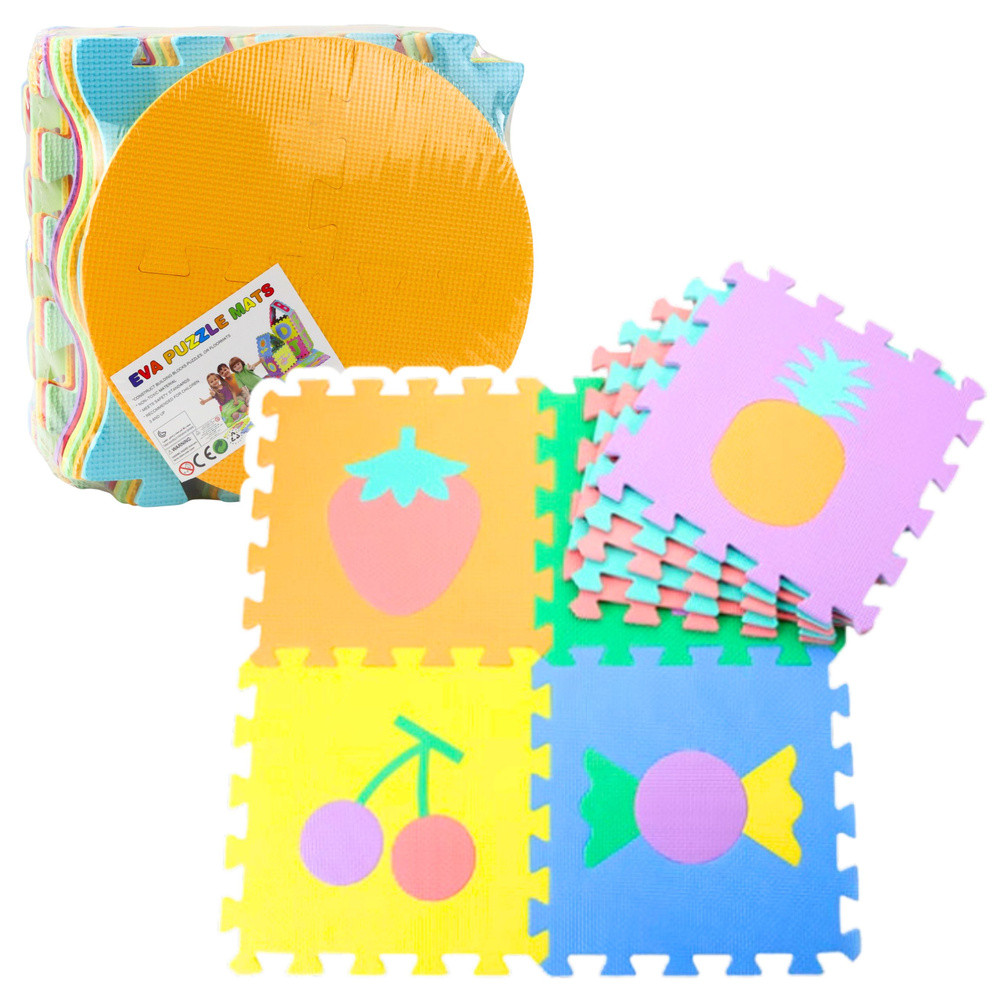 Puha Puzzle Mat Oktató EVA hab Gyümölcsök Édesség Színes 16 db.