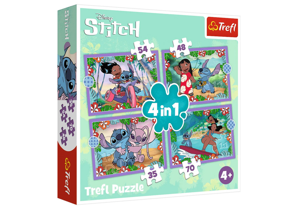 4 az 1-ben Puzzle Őrült Nap Lilo és Stitch Trefl 34633