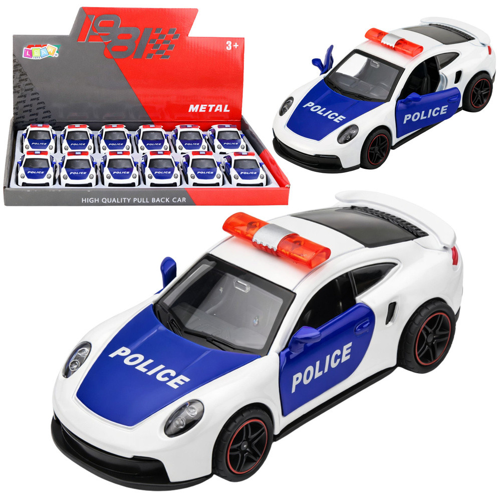 Sportautó Rendőrautó Motoros Fém Meghúzós Fehér 1:43
