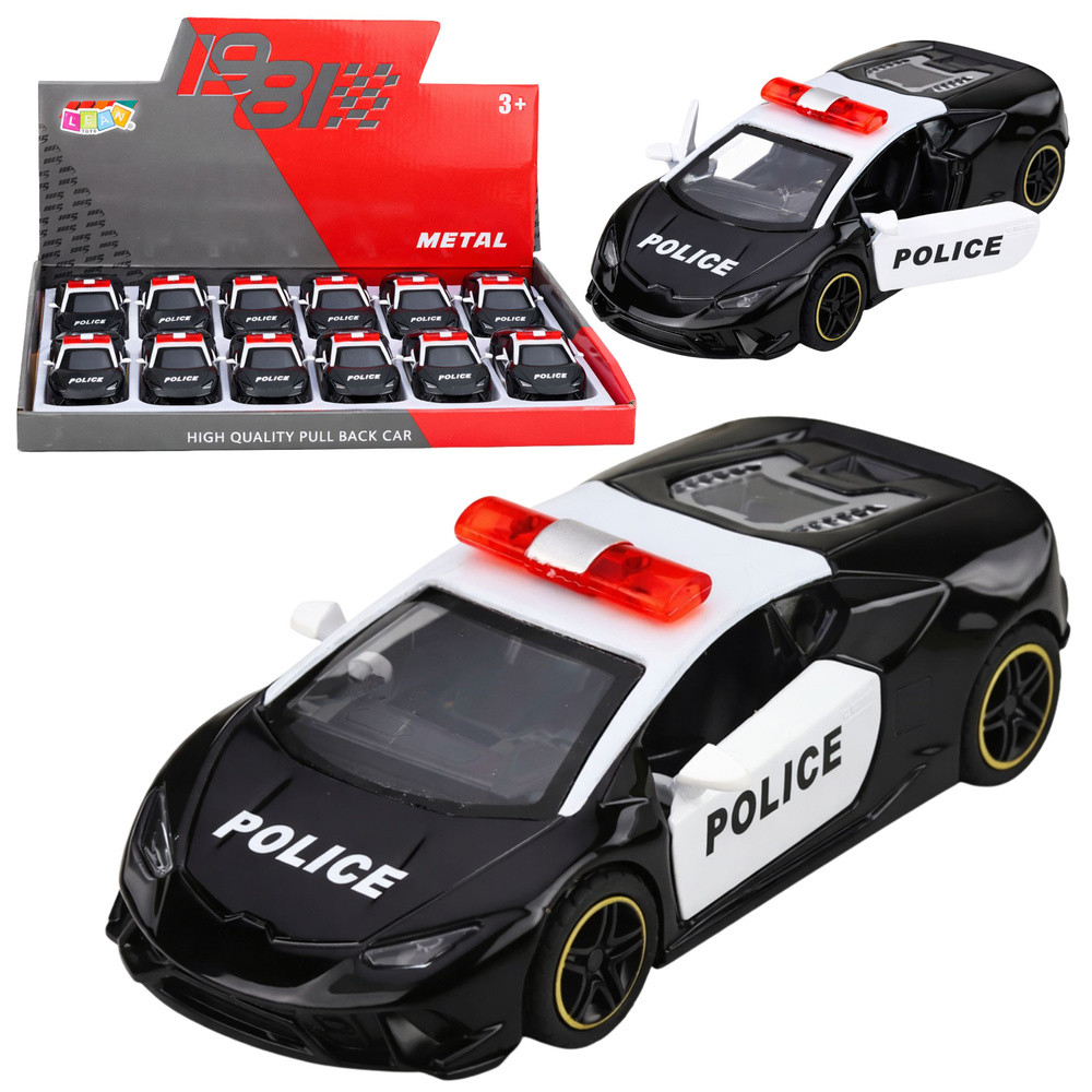 Rendőrautó Sportautó Motoros Fém Meghúzós Fekete 1:43