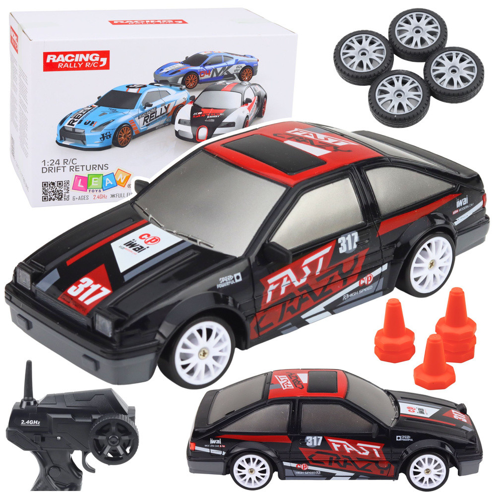 RC Kupé Távirányítós Drift Autó Cserélhető Kerekekkel Fekete 1:24