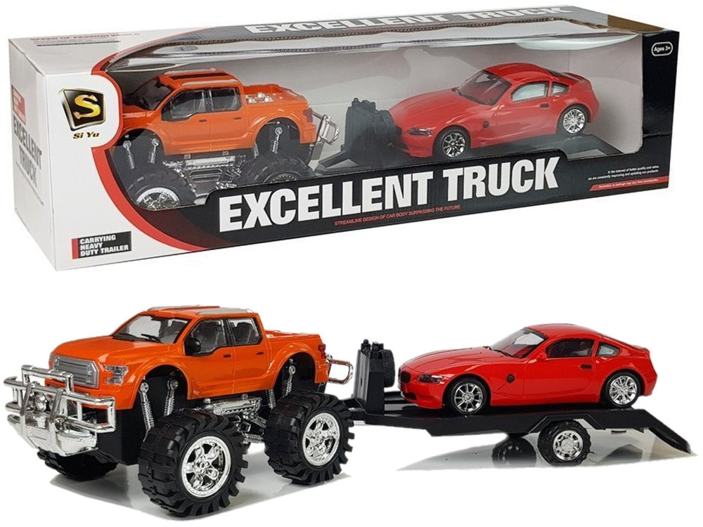Járműkészlet Narancssárga Monster Truck Piros BMW Caravan 58 cm